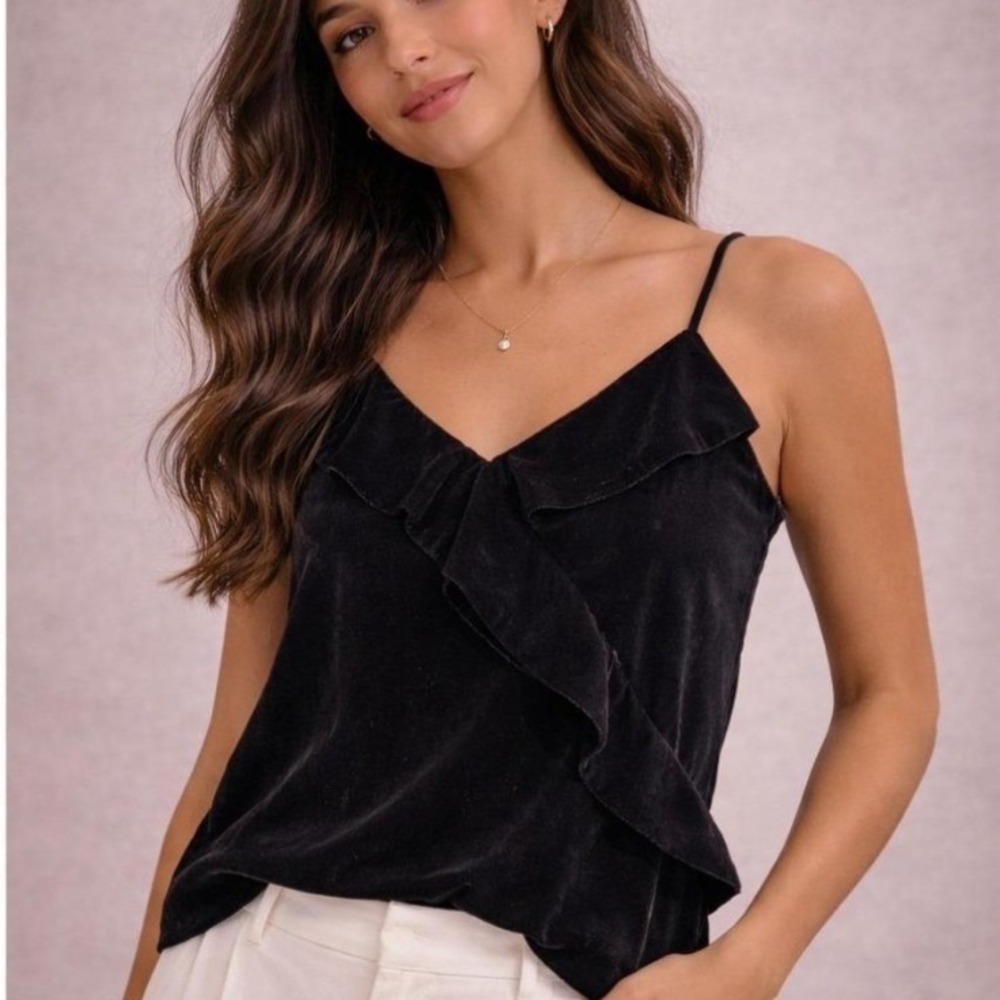 NEW‎ J.Crew Ruffle Velvet Camisole Top Black Size 6